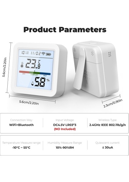 Wifi Sıcaklık Nem Sensörü Arka Aydınlatma Ekranı Uygulama Kontrolü Sıcaklık Alarm Sensörü Ev Için Saat Fonksiyonu ile (Yurt Dışından)