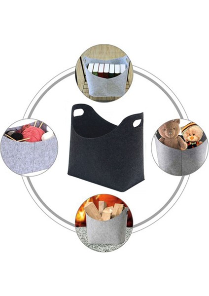 2 Adet Koyu Gri Ev Yakacak Odun Tutucu Depolama Sepeti Oyuncak Kitap Keçe Çanta Çamaşır Katlanabilir Sepet (Yurt Dışından)