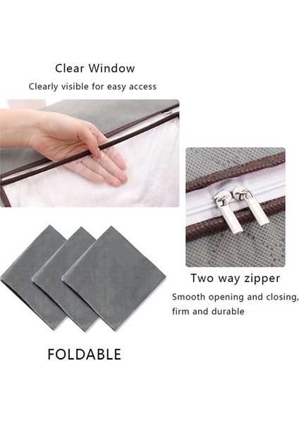 Kapasiteli Giysi Saklama Çantası Yorgan, Depolama Için Güçlendirilmiş Saplı Fermuarlı Katlanabilir Organizasyon 60X34X40CM (Yurt Dışından) fırsatları