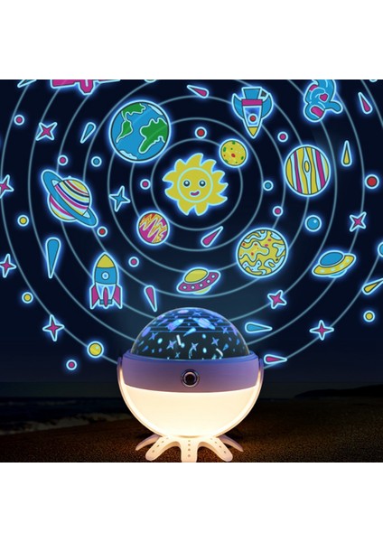 Gece Lambası Projektör Yıldızlı Yatak Odası Dekor Bluetooth Dönen Müzik Çocuk Gece Lambası Çocuk Hediye (Yurt Dışından)