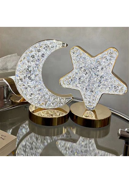 Led, Ay Şeklinde Üç Renkli Masa Işığı, Dokunmatik Karartma, Başucu Işığı, Romantik Elmas USB (Yurt Dışından) indirimleri