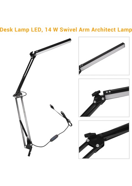 Masa Lambası Led, 14 W Döner Kol Mimar Lambası, 3 Renk Modlu Ofis Masa Lambası Göz Koruması, Esnek Kelepçe Işık (Yurt Dışından) fiyatları