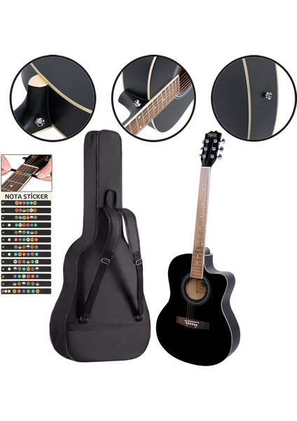 XC-200BK Kesik Kasa Siyah Akustik Gitar 4/4 Yetişkin Üst Segment (Gigbag Çanta Tuner Capo Askı Pena) modelleri