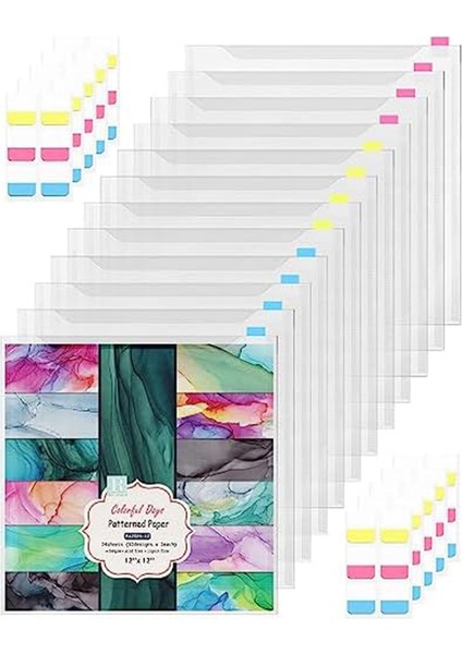 12 Parça Albüm Kağıdı Saklama Kutusu, 30,48 x 30,45 Cm, 60 Yapışkanlı Dizin Sekmeli Su Geçirmez Tek Üstten Yüklü (Yurt Dışından)