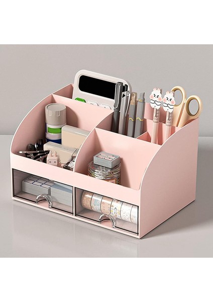 6 Bölmeli ve 2 Küçük Çekmeceli Masa Düzenleyici-Ofis Düzenleyici, Kalemlik Için Masa Saklama Kutusu, Uzaktan Pembe (Yurt Dışından) modelleri