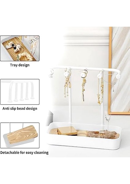 Takı Organizatör Standı, Ahşap Tepsili Kolye Tutucu, Kolye Teşhir Standı Takı Saklama Kancaları Beyaz (Yurt Dışından) fiyatları