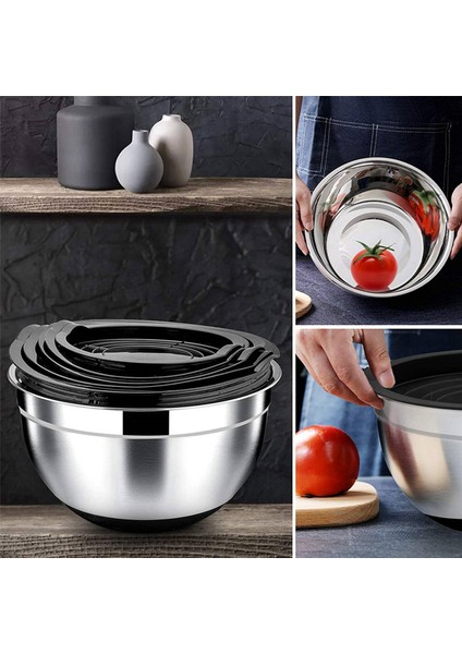 10 Adet Karıştırma Kasesi, Hava Geçirmez Kapaklı ve Tabansız Paslanmaz Çelik Salata Kasesi, Mutfak Pişirme Pişirme Için Servis Kasesi (Yurt Dışından) indirimleri