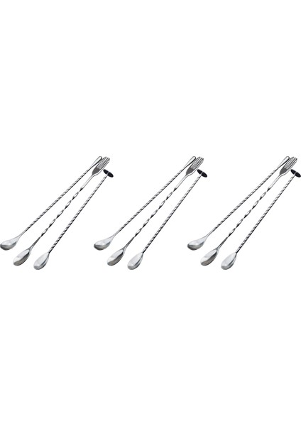9 Adet Ekstra Uzun Paslanmaz Çelik Karıştırma Kaşıkları Spiral Desen Bar Kokteyl Shaker Kaşık Barware Karıştırma Kaşığı (Yurt Dışından)