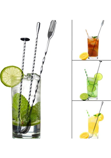 9 Adet Ekstra Uzun Paslanmaz Çelik Karıştırma Kaşıkları Spiral Desen Bar Kokteyl Shaker Kaşık Barware Karıştırma Kaşığı (Yurt Dışından) indirimleri