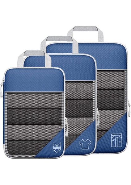 3 Adet Taşınabilir Çanta Seyahat Sıkıştırılabilir Depolama Kılıfı Seti Örgü Görsel Bagaj Organizatör, Mavi (Yurt Dışından)
