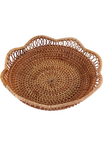 El Dokuma Rattan Depolama Sepeti Meyve Sepeti Hasır Dokuma Tepsi Restoran Küçük Konteyner Ev Dekorasyon S-23X5.5CM (Yurt Dışından)