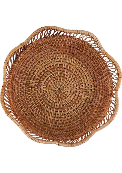 El Dokuma Rattan Depolama Sepeti Meyve Sepeti Hasır Dokuma Tepsi Restoran Küçük Konteyner Ev Dekorasyon S-23X5.5CM (Yurt Dışından)