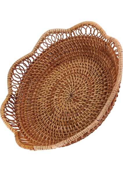 El Dokuma Rattan Depolama Sepeti Meyve Sepeti Hasır Dokuma Tepsi Restoran Küçük Konteyner Ev Dekorasyon S-23X5.5CM (Yurt Dışından)