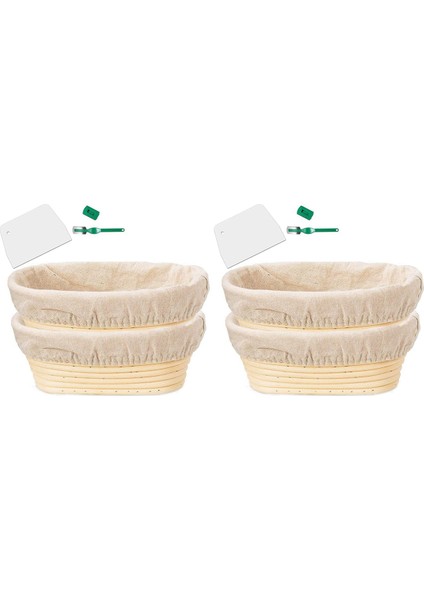 2x Banneton Mayalama Sepeti Seti - Artisan Ekşi Mayalı Ekmek Fırın Sepeti, Hamur Kazıyıcı/kesici ve Brotform Kumaş Astar (Yurt Dışından)