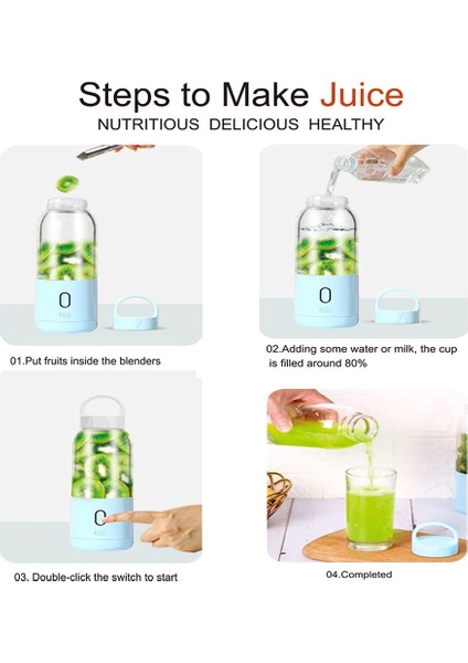 Taşınabilir Blender, Kişisel Blenderler Mini Smoothie'ler ve Çalkalayıcılar Meyve Sıkacağı Bardağı USB Şarj Edilebilir Buz Blender Mikseri Ev(Mavi) (Yurt Dışından)