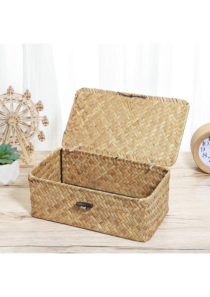 Seagrass El Dokuma Saklama Kutusu Saklama Kutusu Depolama Sepeti Makyaj Organizatör Çok Amaçlı Kapaklı Konteyner (Yurt Dışından) indirimleri