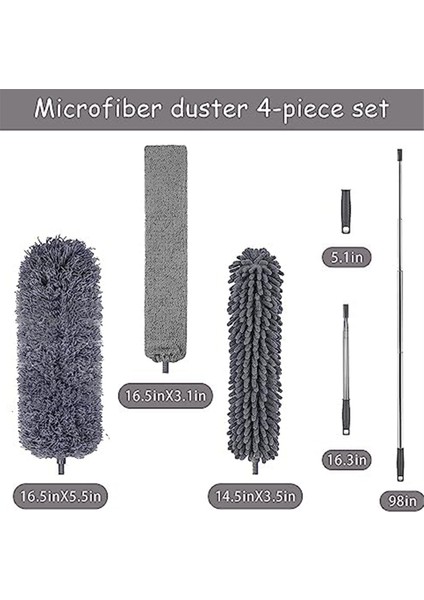 Örümcek Ağı, Panjur, Mobilya, Araba Temizliği Için Yüksek Tavan Için Uzatma Çubuğu ile 4 Adet Mikrofiber Silgi Seti 30-110 Inç (Yurt Dışından)