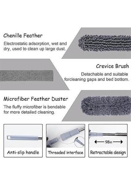 Örümcek Ağı, Panjur, Mobilya, Araba Temizliği Için Yüksek Tavan Için Uzatma Çubuğu ile 4 Adet Mikrofiber Silgi Seti 30-110 Inç (Yurt Dışından)