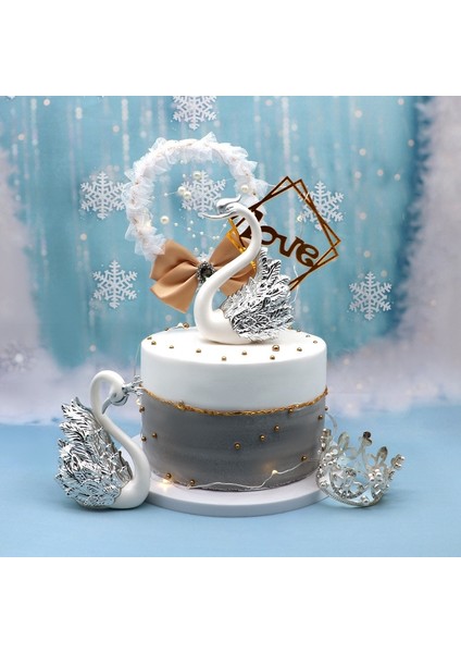 2 Parça Kuğu Süsleri Figürler, Kuğu Pasta Süslemesi, Araba Figürleri Dekorasyonu, Ev Düğün B (Yurt Dışından) modelleri