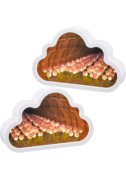 Takım Bulut Ayna Lale Lambası El Yapımı Dıy Lale Gece Lambası Simülasyon Çiçek Işıkları Odası Süslemeleri Pembe (Yurt Dışından)