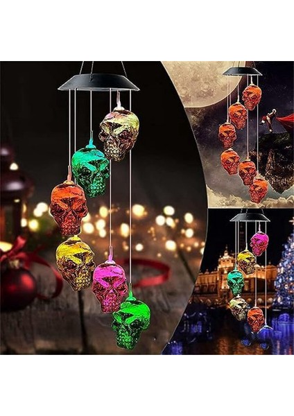 Cadılar Bayramı Kafatası Iskeleti LED Güneş Rüzgar Çanları Cadılar Bayramı Açık Sundurma Yard Bahçe Için Dışarıda (Yurt Dışından) fiyatları