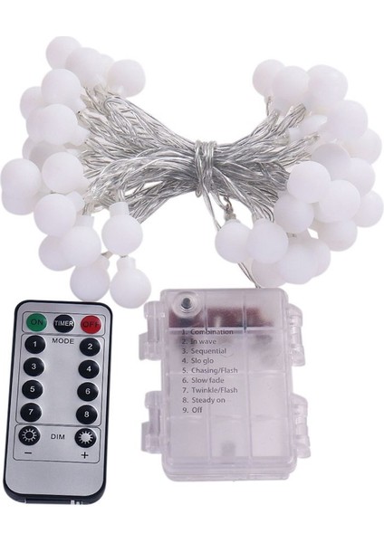 Uzaktan Zamanlayıcı Su Geçirmez 5 M 50 LED Açık Küre Dize Işıklar 8 Mod Kumandalı Buzlu Beyaz Top Noel Peri Işık Sıcak Beyaz (Yurt Dışından)