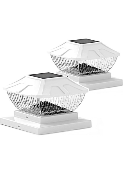 Güneş Direkli Kapak Işıkları Dış Mekan - 2 Paket 2 Mod Güneş Güverte Çit Işıkları, IP65 Suya Dayanıklı Güneş Enerjili Işık Direkleri Beyaz (Yurt Dışından)