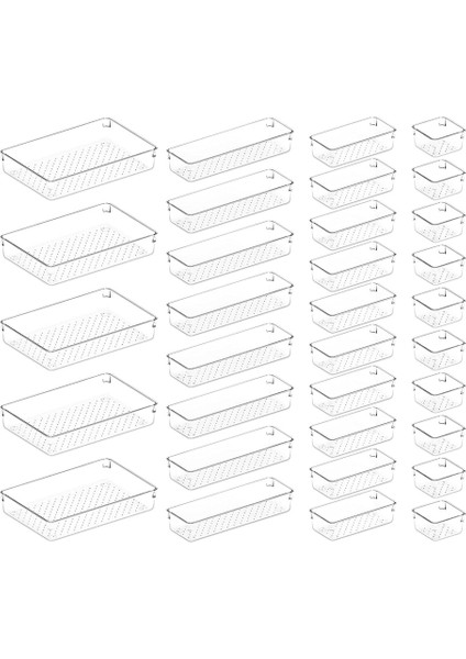 33 Pcs Çekmece Organizatör Seti Şeffaf Plastik Masa Çekmece Bölücüler Makyaj, Takılar ve Aletler, Yatak Odası, Ofis Için Tepsiler (Yurt Dışından)