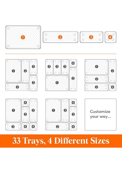 33 Pcs Çekmece Organizatör Seti Şeffaf Plastik Masa Çekmece Bölücüler Makyaj, Takılar ve Aletler, Yatak Odası, Ofis Için Tepsiler (Yurt Dışından) fiyatları