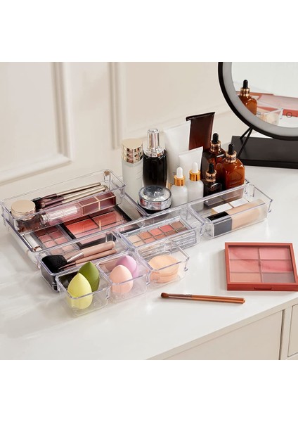 33 Pcs Çekmece Organizatör Seti Şeffaf Plastik Masa Çekmece Bölücüler Makyaj, Takılar ve Aletler, Yatak Odası, Ofis Için Tepsiler (Yurt Dışından) indirimleri