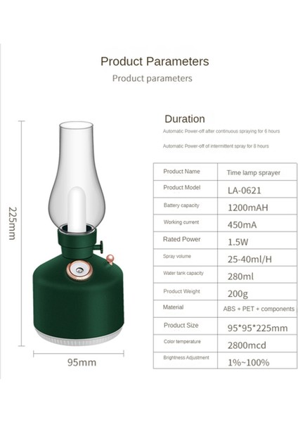 Retro Kömür Gaz Lambası Modeli LED Gece Lambası Dilsiz Mist Maker USB Şarj Edilebilir Kablosuz Mini Hava Nemlendirici Araba Ofis Için A (Yurt Dışından)