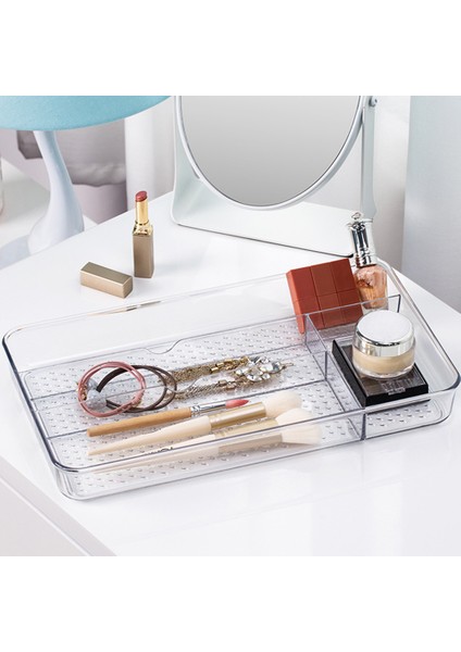 Makyaj, Banyo Için 4 Bölmeli Masaüstü Şeffaf Plastik Kozmetik Saklama Kutusu Makyaj Organizatör Kozmetik Konteyner (Yurt Dışından) fiyatları