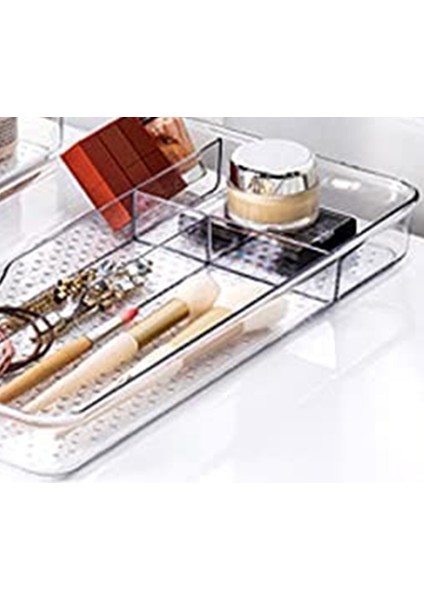 Makyaj, Banyo Için 4 Bölmeli Masaüstü Şeffaf Plastik Kozmetik Saklama Kutusu Makyaj Organizatör Kozmetik Konteyner (Yurt Dışından) fırsatları