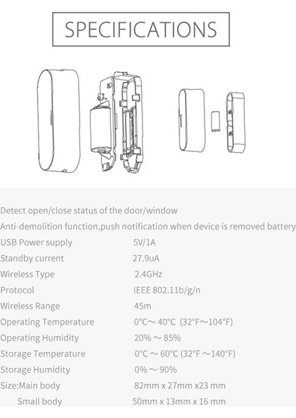 Tuya Akıllı Kapı Pencere Sensörü Wifi Akıllı Ev Kablosuz Kapı Dedektörleri USB Açık/kapalı App Uzaktan Alarm (Yurt Dışından)