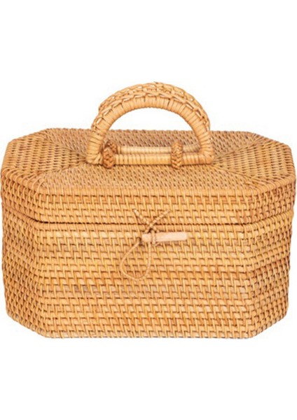 El Dokuması Rattan Saklama Kutusu Saplı Çay Gıda Kabı Piknik Ekmek Meyve Sepeti Süsleme Kutusu Mutfak Düzenleyici (Yurt Dışından)