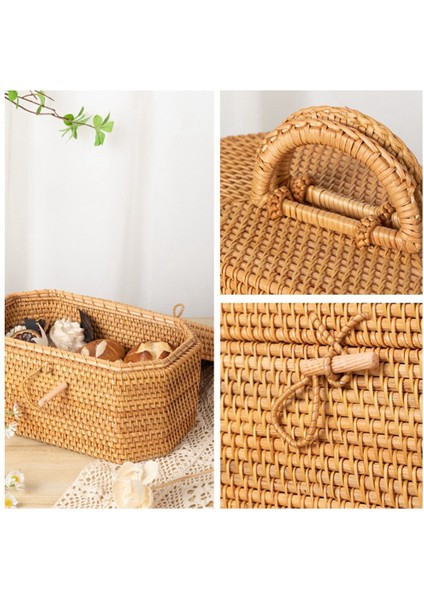 El Dokuması Rattan Saklama Kutusu Saplı Çay Gıda Kabı Piknik Ekmek Meyve Sepeti Süsleme Kutusu Mutfak Düzenleyici (Yurt Dışından) fiyatları