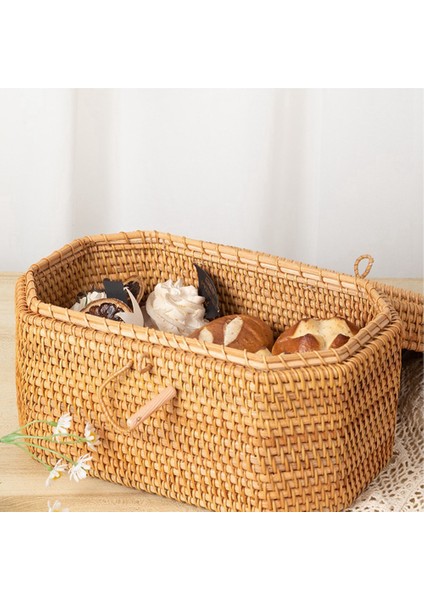 El Dokuması Rattan Saklama Kutusu Saplı Çay Gıda Kabı Piknik Ekmek Meyve Sepeti Süsleme Kutusu Mutfak Düzenleyici (Yurt Dışından) modelleri
