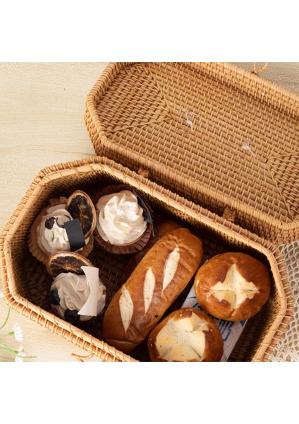 El Dokuması Rattan Saklama Kutusu Saplı Çay Gıda Kabı Piknik Ekmek Meyve Sepeti Süsleme Kutusu Mutfak Düzenleyici (Yurt Dışından) fırsatları