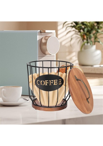 Kapaklı Kahve Filtresi Tutucu Depolama, Metal Kahve Filtresi Konteyner Sepeti, Kahve Barı Aksesuarları Dekor, Siyah (Yurt Dışından) indirimleri