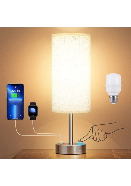 Başucu Masa Lambası Dokunmatik Kontrol Yazma Lambaları Usb-C Usb-A Şarj Portu USB Lamba Abajur Çalışması Abd Plug (Yurt Dışından)