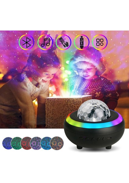 LED Yıldız Projektör Renkli Aurora Okyanus Projeksiyon Gece Lambası Bluetooth Müzik ile Yatak Odası Atmosfer Dekorasyon Siyah (Yurt Dışından) fiyatları