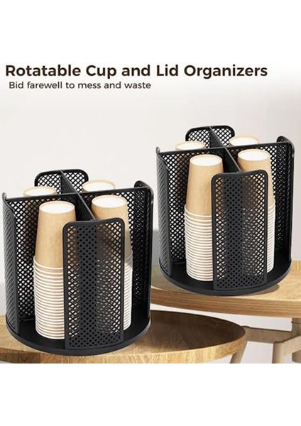4 Bölmeli Dönebilen Bardak ve Kapak Düzenleyici, Kahve Fincanı Dispenseri, Karton Bardak Saklama Tutacağı, Tezgah Üstü Için (Yurt Dışından) fırsatları