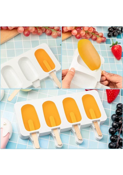 8 Silikon Dondurma Kalıp 4 Kavite Buz Lolly Kalıp Yeniden Kullanılabilir Oval Kek-Pop, Dıy Yapımı Için Buz Şeker Çikolata Jöle (Yurt Dışından)
