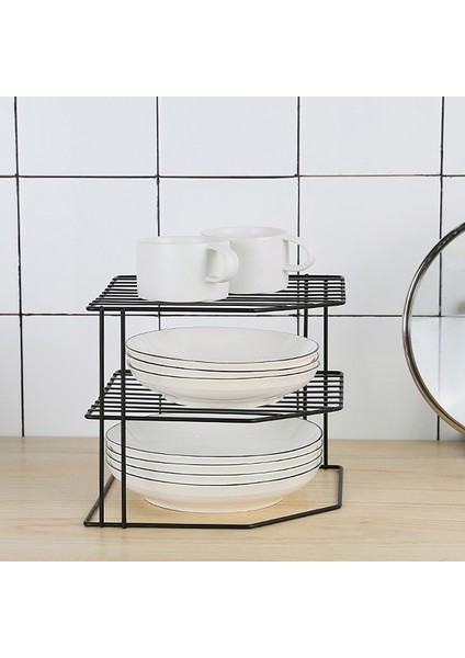 1 Adet Katmanlı Dolap Köşe Raf Çok Amaçlı Organizasyon Rafı Bardak Yemekleri Dolap Kiler Mutfak Düzenleyici Siyah (Yurt Dışından) modelleri