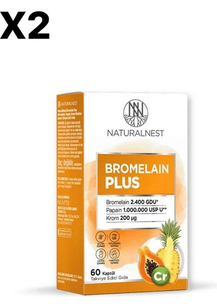 Bromelain Plus 500 mg 60 Kapsül 2'li Set