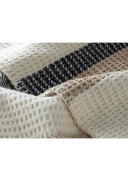 Modern Frame Waffle Çerçeveli Tek Kişilik Battaniye Gri-Bej modelleri