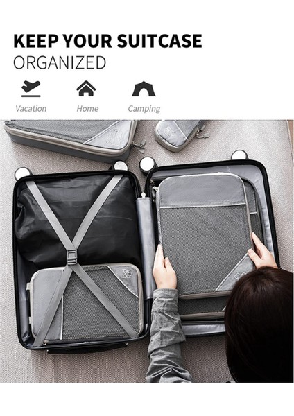 Adet Taşınabilir Çanta Seyahat Sıkıştırılabilir Depolama Kılıfı Seti Örgü Görsel Bagaj Organizatör, Siyah (Yurt Dışından) modelleri