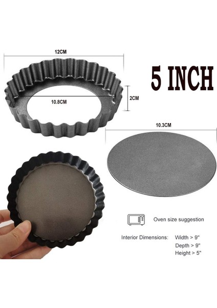 Çıkarılabilir Alt Yuvarlak Yapışmaz Kiş Tava, Ağır Hizmet Tipi Yivli Yan Pasta Tart ile 6 Paket 5 Inç Mini Tart Tavalar (Yurt Dışından)