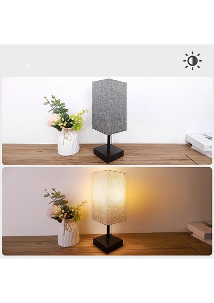 Başucu Masa Lambası, 2 USB Şarj Bağlantı Noktalı Çekme Zinciri Masa Lambası, Abajurlu LED Ampul, Komidin Lambası, Abd Tak (Yurt Dışından)