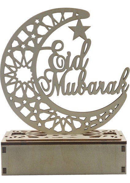 Ahşap Eid Mubarak Ay Yıldız LED Dize Işıklar ile Asılı Kolye Plaka Ramazan Eid Mubarak Ahşap Ay Süsler Parti Malzemeleri A (Yurt Dışından)